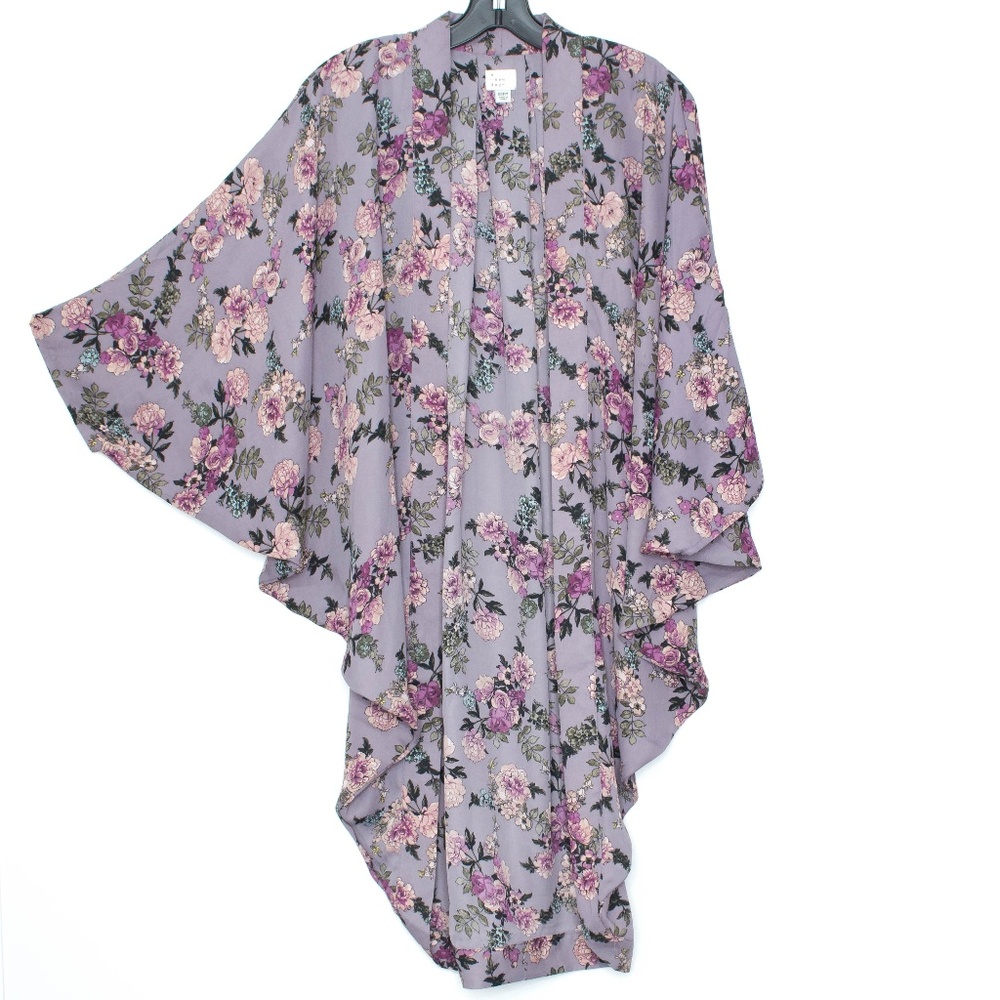 A New Day Womens Kimono Floral Purple OSFM J2